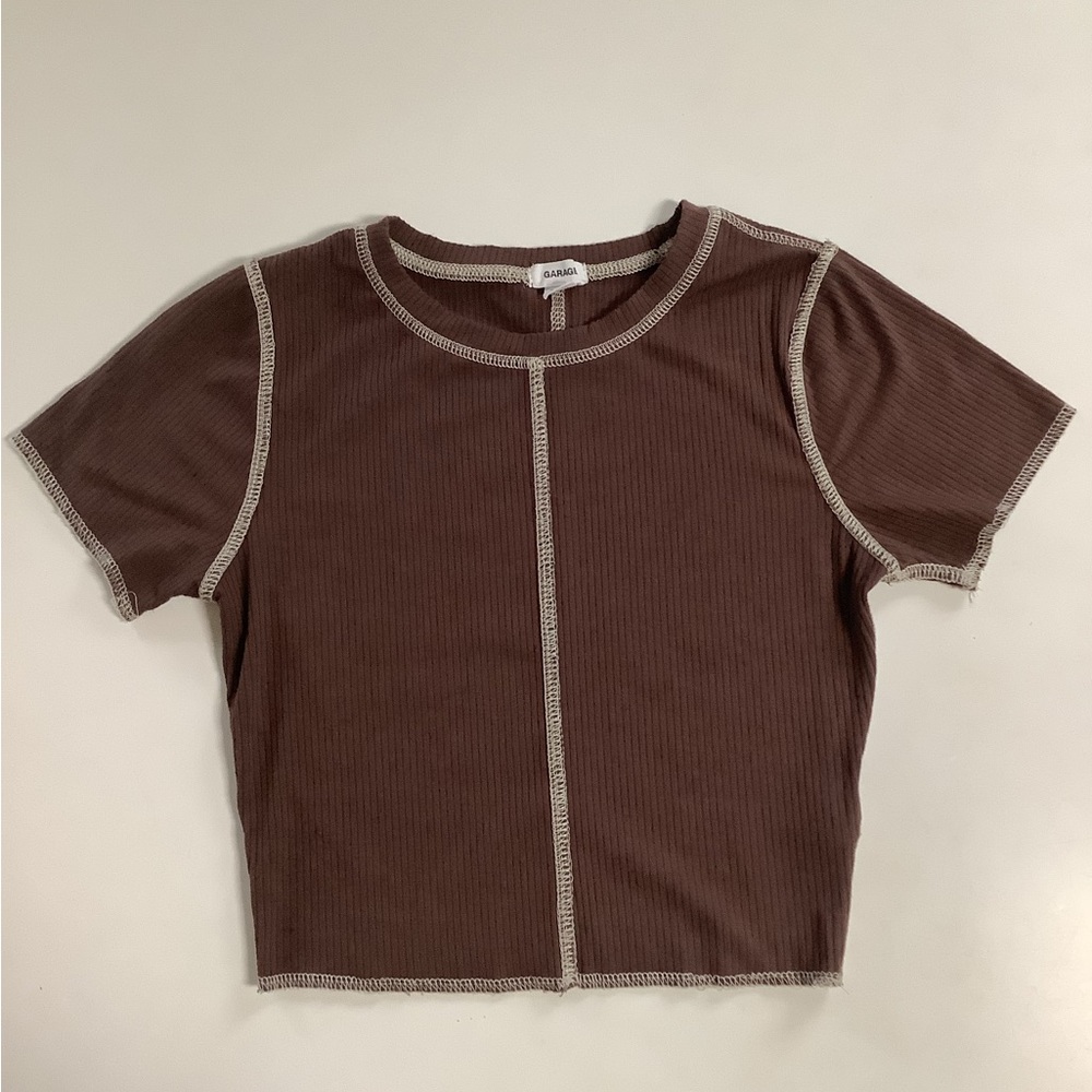 Garage exposed seam ribbed cropped t-shirt